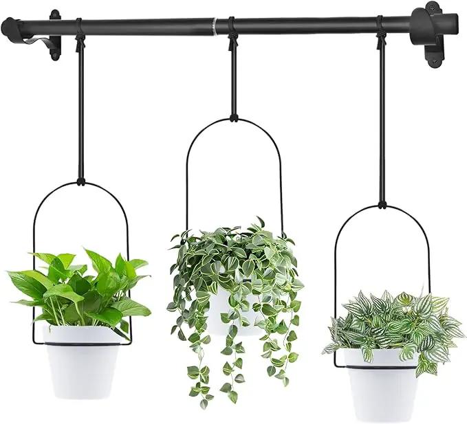 DOUBFIVSY Hanging Planters for Indoor Plants Plant Hanger, Adjustable Hanging Window Planter Hanging Wall Planter for Garden, 25in Plant Shelves Metal Holder Rod with Pots (Black) by GreenHaven Gardens