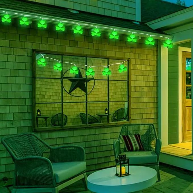 St Patricks Day Decorations Shamrock String Lights, 8.5FT Green Lucky Clover String Lights Waterproof with 10 Green LED Lights for Indoor Outdoor St. Patrick's Day Party Decorations, White Wire by GreenHaven Gardens