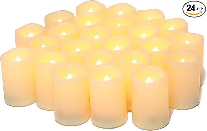 CANDLE IDEA Flameless LED Votive Candles 24 Pack, 1.5" x 2", Battery Operated Flickering Electric Outdoor Flameless Tea Lights, Fake Tealight Candle Bulk for Wedding, Christmas, Halloween Decorations by GreenHaven Gardens