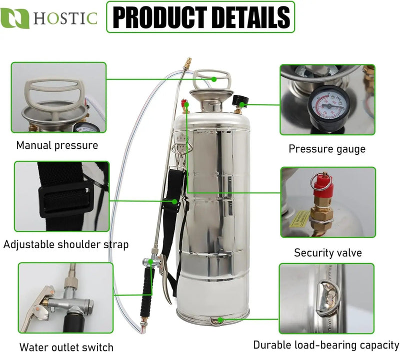 1 Gallon Stainless Steel Sprayer Hand Pump Sprayer with Pressure Gauge Safety Valve Adjustable Nozzle for Gardening Lawn and Cleaning by GreenHaven Gardens