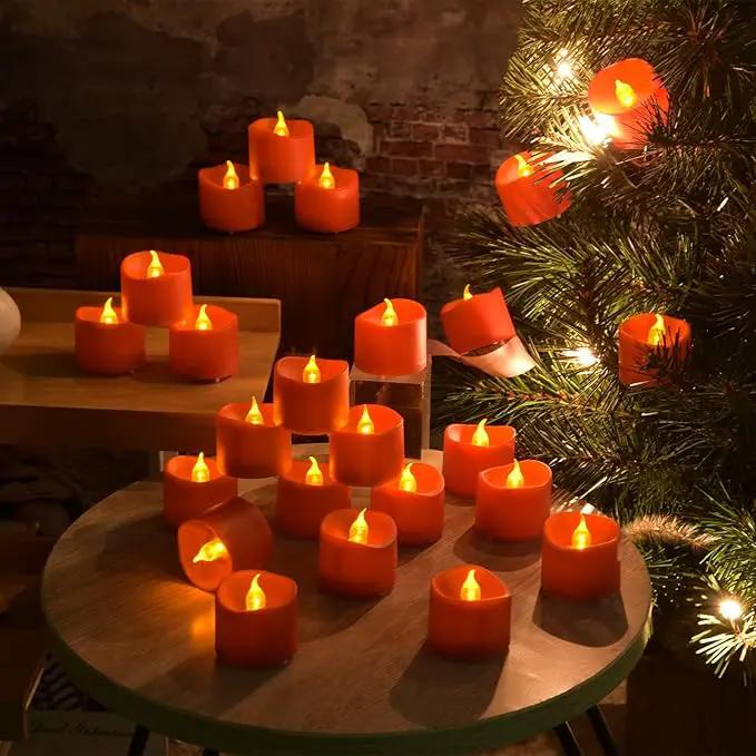 JOSU 24PCS Tea Lights Flameless Candles, Realistic Votive Tealight, Battery Operated Candles with Warm Light for Confession Propose Marriage Wedding Halloween Christmas Home Dinner Party Decor (Red) by GreenHaven Gardens