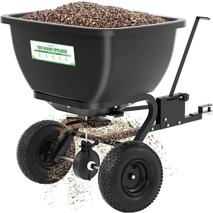 200LB Tow Behind Broadcast Spreader, Fertilizer Spreader Holds up to 550 lbs with 13" Pneumatic Tires and Adjustable Flow Control Lever,for Fertilizer, Grass Seed, Salt, Ice Melt, Lawn by GreenHaven Gardens