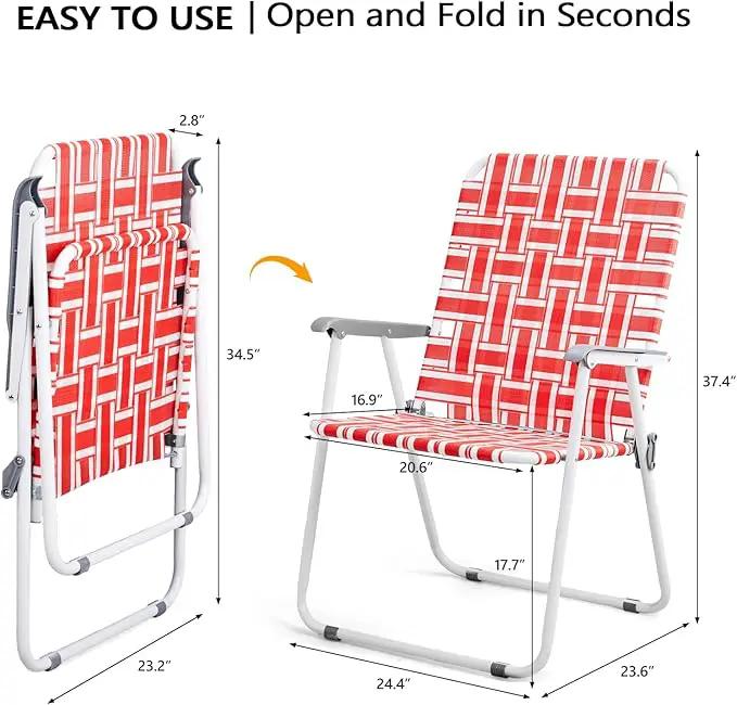 VINGLI Patio Lawn Webbed Folding Chairs Outdoor Beach Portable Camping Chair for Yard, Garden (2, Red, Oversized) by GreenHaven Gardens