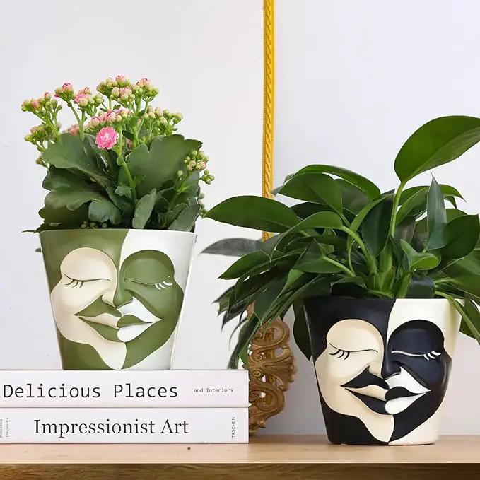 GUGUGO Face Planters Pots with Drainage, Flower Plant Pots for Indoor Plants, Unique Funny Small Succulent Desk Vase for Plant Lover Gifts (Bicolor-Black & White, 5.5Inch) by GreenHaven Gardens