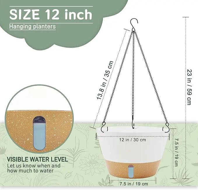 ZMTECH 12 Inch Hanging Planters for Outdoor, 2 Pack Self Watering Pots for Indoor Plants, Large Hanging Baskets for Plants Outdoor with Visual Reservoir and Drainage Hole(White) by GreenHaven Gardens
