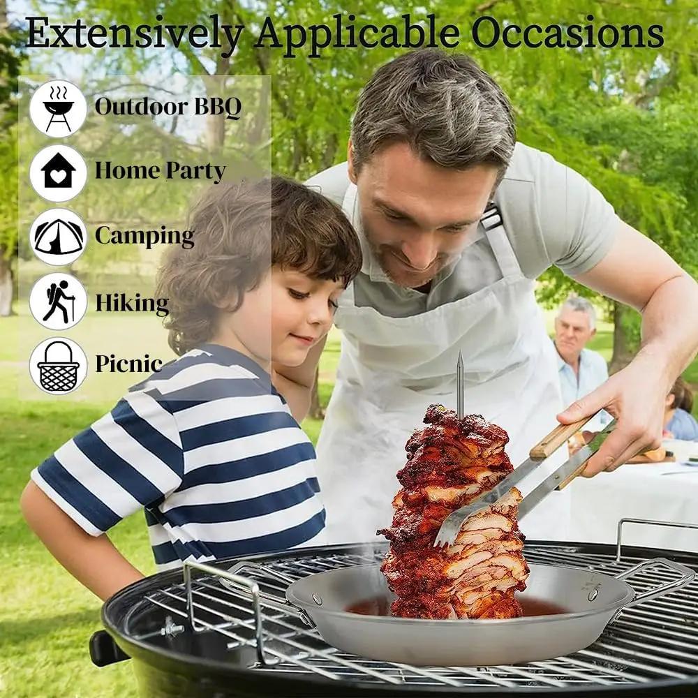 Al Pastor Skewer for Grill, Stainless Steel Vertical Skewer Shawarma Stand Vertical Spit with 3 Removable Spikes(8”/10"/12”) & Brushes Gyro Pan for Tacos, Kebabs Smoker,BBQ by GreenHaven Gardens