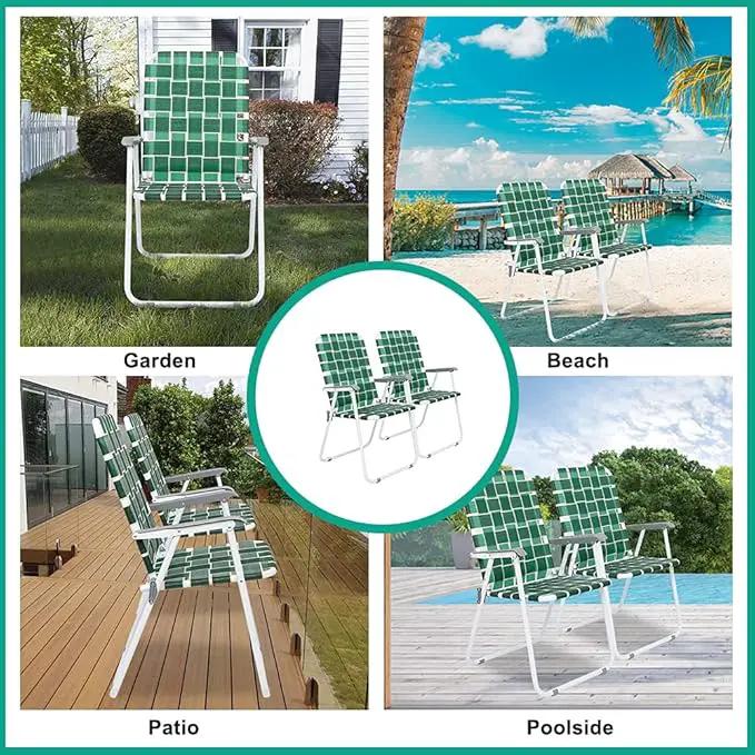 VINGLI Patio Lawn Webbed Folding Chairs Set of 4, Outdoor Beach Chair Portable Dining Chair for Outdoor Yard, Garden (Dark Green, Classic) by GreenHaven Gardens