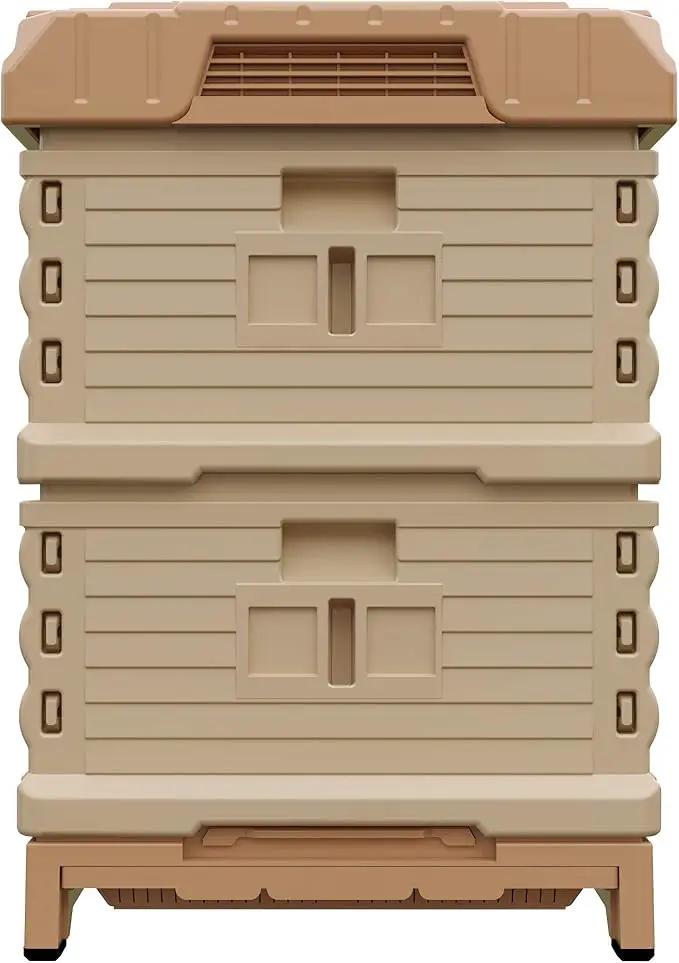 Ergo Insulated 10 Frame Bee Hive Set [NO Frames Included] (Double Deep, Tan Body Yellow Entrance) by GreenHaven Gardens