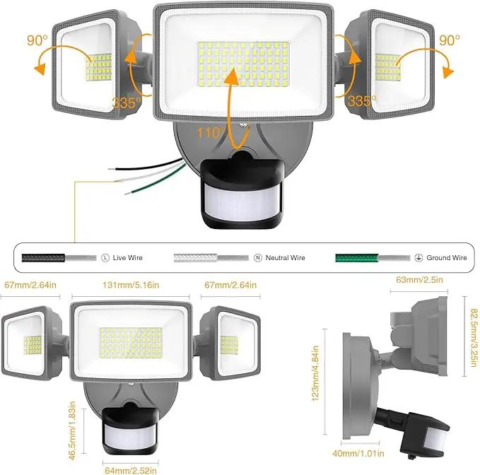 Onforu 65W LED Security Lights Motion Sensor Light Outdoor, 6500LM, 6500K, IP65 Waterproof, Flood Light Outdoor Motion Detector with Adjustable 3 Head, Hardwired Wall Light for Entryway, Yard (Gray) by GreenHaven Gardens