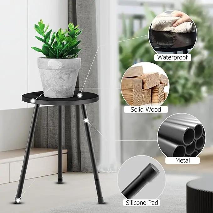 Plant Stand Indoor, Mid Century Wood Plant Stand Black Plant Table for Flower Pots, Tall Metal Plant Holder, Modern Home Decor Small Round Side End Table (11.8"x16") by GreenHaven Gardens