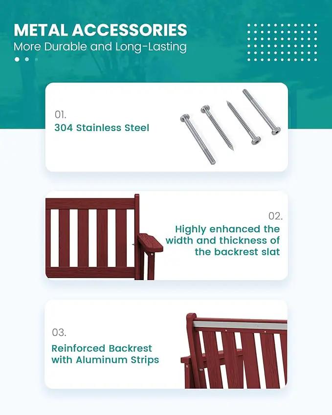 SERWALL Outdoor Bench, HDPE Outdoor Benches Weatherproof, 2-Person Garden Bench with 660 lbs Weight Capacity, Patio Benches for Outdoors, Garden, Porch, Backyard and Park, Red, 6 Pack by GreenHaven Gardens