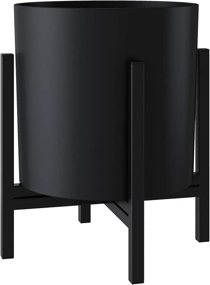 FaithLand Plant Pot 8 inch - Perfectly Fits Mid-Century Modern Plant Stand - Drainage Plug - Matte Black by GreenHaven Gardens