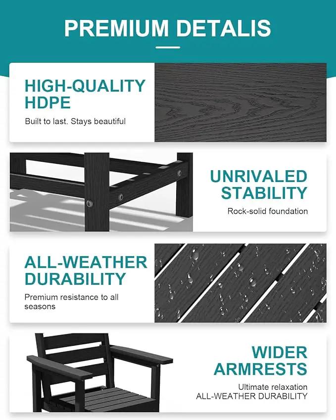 Patio Dining Set for 6 with Umbrella Hole - 66" Outdoor Table & 6 Chairs, All-Weather HDPE Outdoor Furniture for Lawn, Garden, Backyard, Poolside, Black by GreenHaven Gardens