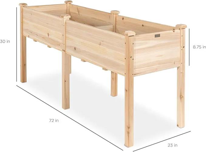 Best Choice Products 72x23x30in Raised Garden Bed, Elevated Wood Planter Box Stand for Backyard, Patio, Balcony w/Divider Panel, 6 Legs, 300lb Capacity - Natural by GreenHaven Gardens
