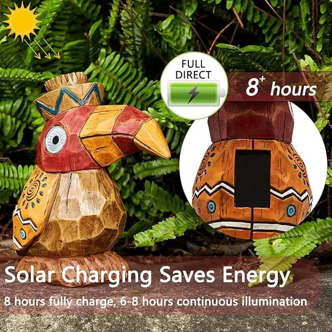 Solar Tiki Statue-WoodWoodpecker Bird-Garden Hawaiian - Solar Outdoor Light Garden Sculptures & Statues Totem Pole Bar Outdoor Patio Pool Yard Summer Decorations by GreenHaven Gardens
