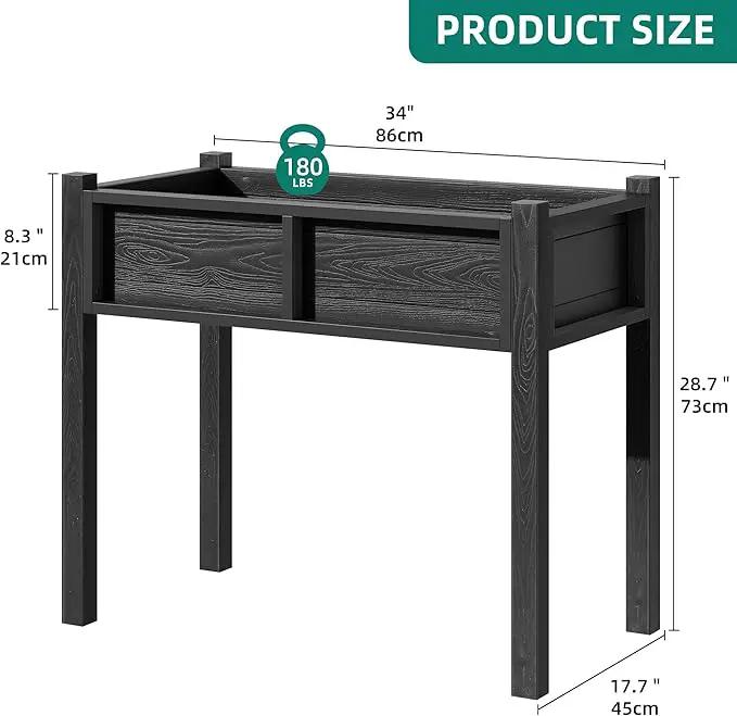 YITAHOME Raised Garden Bed, HIPS Poly Wood Elevated Planter Box with Legs and Drainage Hole, Small Flower Box Stand for Patio Balcony Garden Backyard, Black by GreenHaven Gardens