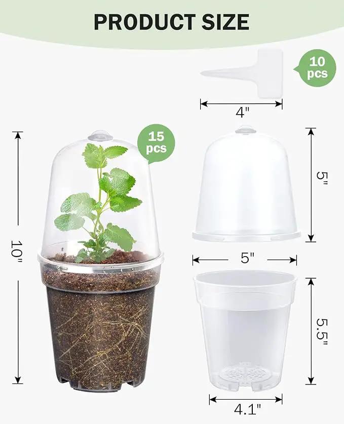 homenote Clear Nursery Pots for Plants,5 Inch Plant Pot for Planting with Humidity Domes Plastic Seedling with Drainage Holes Seed Starter Flower High Transparency (15 Pack) by GreenHaven Gardens