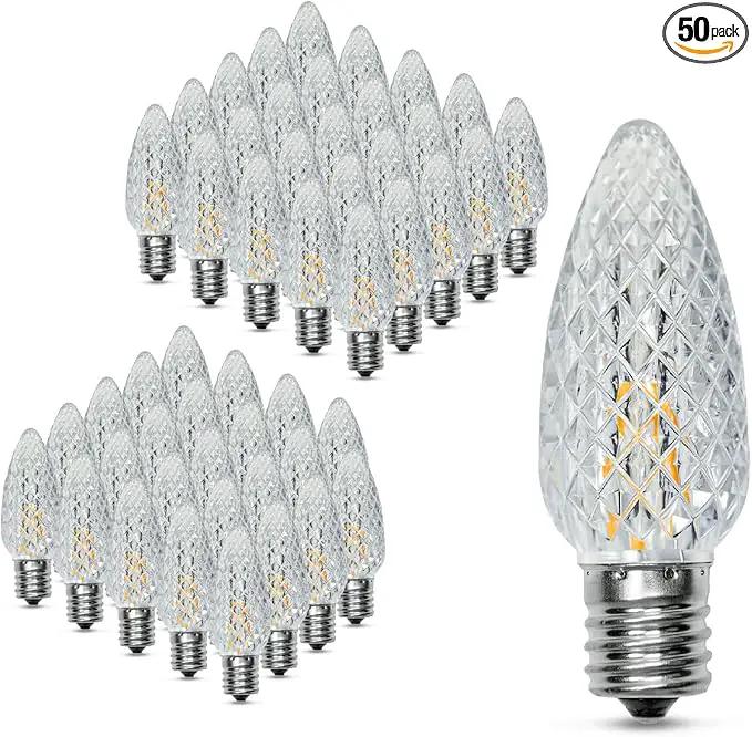50Pack C9 Christmas LED Light Bulbs, Strawberry Replacement Bulb 2200K Warm White Shatterproof & Waterproof Outdoor String Light Bulbs, E17 Candelabra Base Edison Bulbs for Holiday Decoration by GreenHaven Gardens
