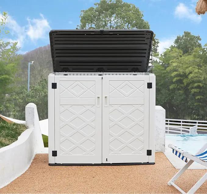Resin Outdoor Storage Shed, 38 cu.ft Outdoor Storage Box Waterproof for Garden Tools, Patio Furniture, Trash Cans, Garage Storage, Customized Shelves & Lockable (Off White) by GreenHaven Gardens