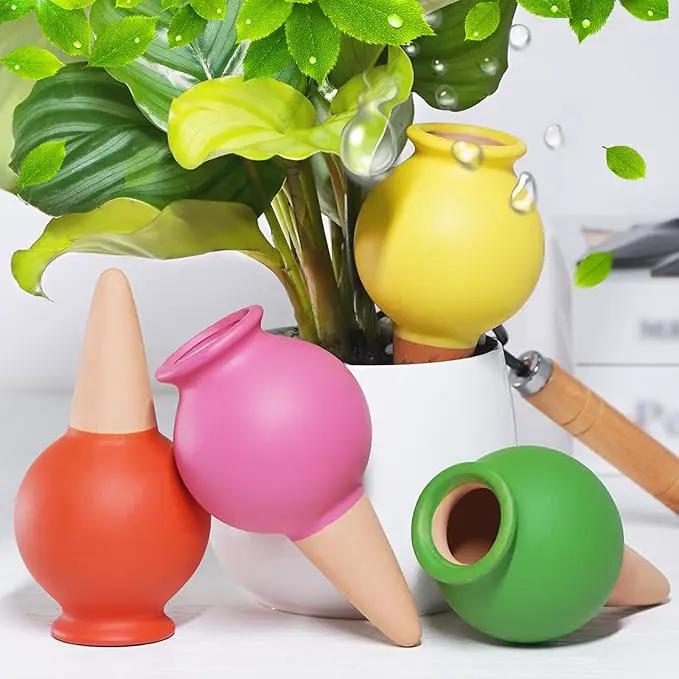 Terracotta Self Watering Spikes, 4 Pack Watering Bulbs for Indoor Outdoor Plants, Vacation Slow Release Plant Self Watering Planter Insert Devices, Colorful Water Globes While Away by GreenHaven Gardens