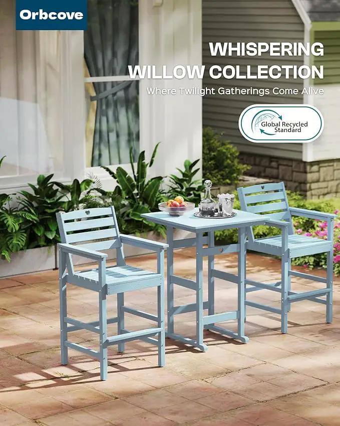 5-Piece Bar Height Outdoor Table and Chairs Set, HDPE Wood Grain Patio Bar Table and Chairs with Heart Cutout Design, Weather-Resistant Bar Height Furniture for Deck, Porch, Pool (Light Blue) by GreenHaven Gardens