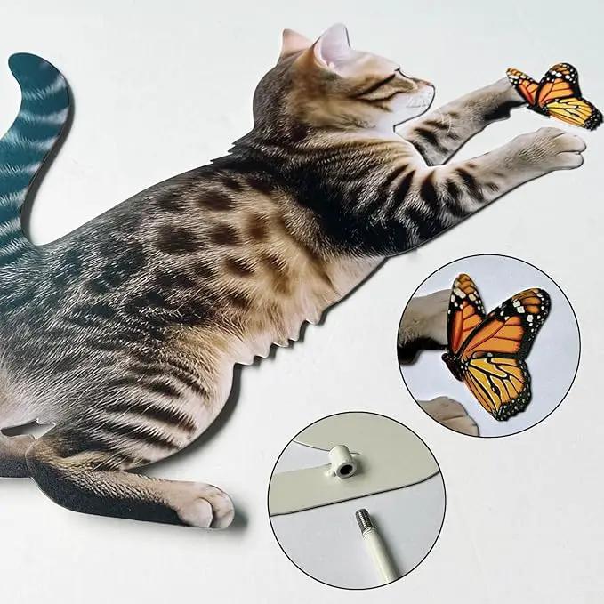 Metal Garden Stakes Decor,Cute Cats Playing with Butterflies Stakes, YGarden Statues Bird Repellent Cat Decorative Garden Stakes for Yard, Garden, Lawn Outdoor Decorations Set of 2 by GreenHaven Gardens