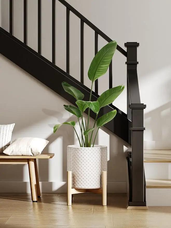 LE TAUCI 6+8+10 Inch Plant Pots Indoor, Ceramic Planter Pots for Plants, Raised Dots Flower Pots Indoor for Home and Office, Mid-Modern Century Pots with Drainage Hole and Plug, Glaze Arctic White by GreenHaven Gardens