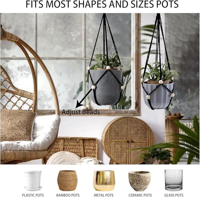 Artilady Black Hanging Planter for Indoor Plants Macrame Plant Hanger Large Hanging Plant Holder Basket with Adjustable Beads Outdoor Window Boho Plant Wall Decor by GreenHaven Gardens