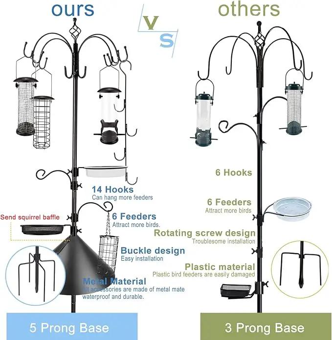 Bird Feeding Station Kit with Squirrel Baffle Bird Feeder Pole with Suet Cage Mesh Tray Fruit Hook Double W Hook for Attracting Wild Birds and Hanging Planter Hanger Lights by GreenHaven Gardens
