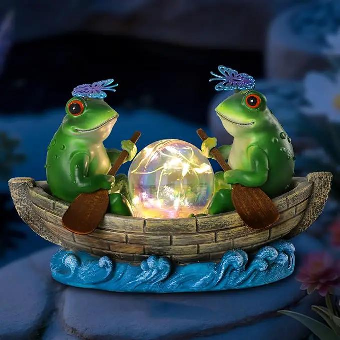 Solar Frog Boating Garden Statue with Ball Light 5.1" Resin Frogs Decor for Home Front Door Patio Porch Balcony Women Gardeners Moms Wives Girlfriends by GreenHaven Gardens