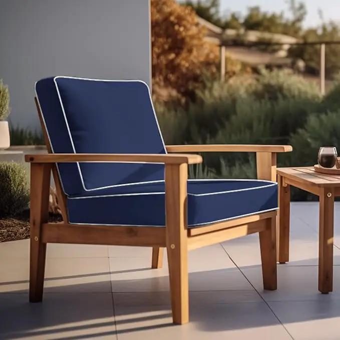 PNP FKJP 2 Pack Outdoor Chair Cushion 20" X 20" X 4", Waterproof Outdoor Seat Cushions with Non-Skid Ties, Navy (Cushion + Cover) by GreenHaven Gardens