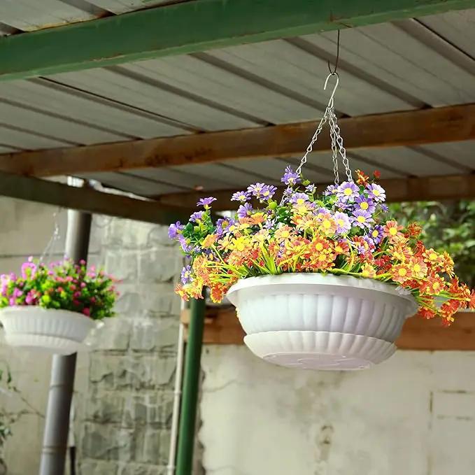 summer flower 3pcs 10.6 inch Plastic Hanging Planters Pots for Outdoor Indoor Plants Hanging Flower Plant Baskets Holder for Garden Porch Ceiling (White) by GreenHaven Gardens