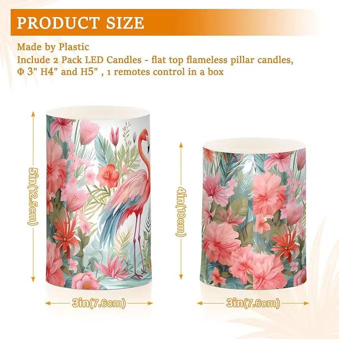 Flickering Flameless Candles, Pink Flamingo Print LED Candles with Remote Timer, Set of 2 Battery Operated Candle for Valentine Wedding Birthday by GreenHaven Gardens