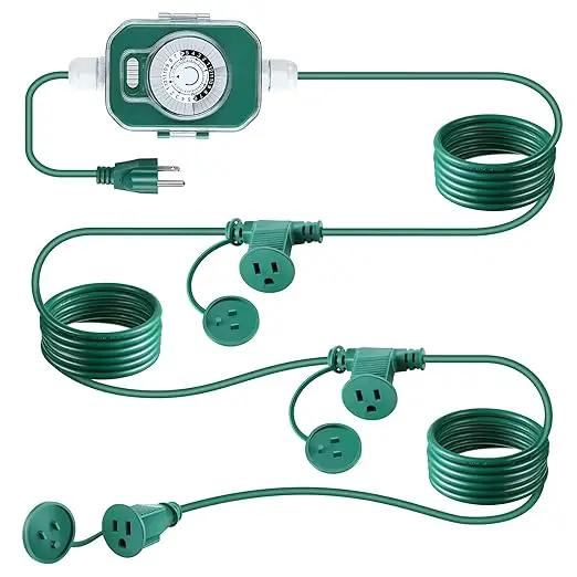 Feekoon 20 FT Extension Cord Splitter with Timer and 3 Outlet Plug, 16awg SJTW Outdoor Extension Cord with Multi Outlet Safety Cover for Holiday Lights Garden Patio Christmas Outdoor Decorations by GreenHaven Gardens