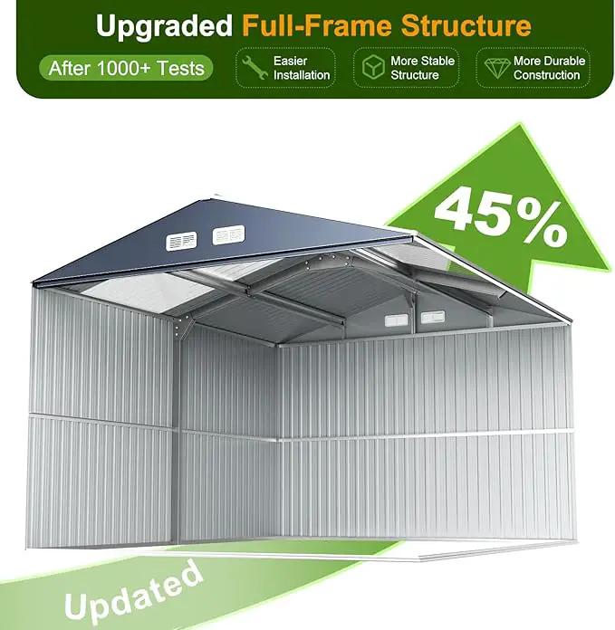 12x10 FT Metal Sheds & Outdoor Storage: Heavy Duty Garden Sheds with Dual Transparent Panels, DIY-installable Windows & Lockable Doors, Weatherproof Tool Shed for Backyard, Garden, Patio, Grey by GreenHaven Gardens