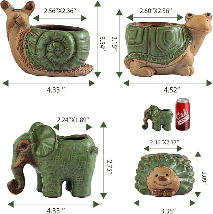 Small Succulent Pots with Drainage, Ceramic Animal Planter, Indoor Plant, Cute Cactus/Bonsai Flower Pots for Home Decor and Office Desk Decoration, A Set of 4 Pieces is Suitable as A Gift by GreenHaven Gardens