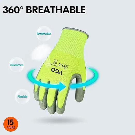 Vgo... 15-Pairs Safety Work Gloves, Gardening Gloves, Polyurethane Coated, Dipping Gloves, Latex Free (Size M, Yellow, PU2103) by GreenHaven Gardens
