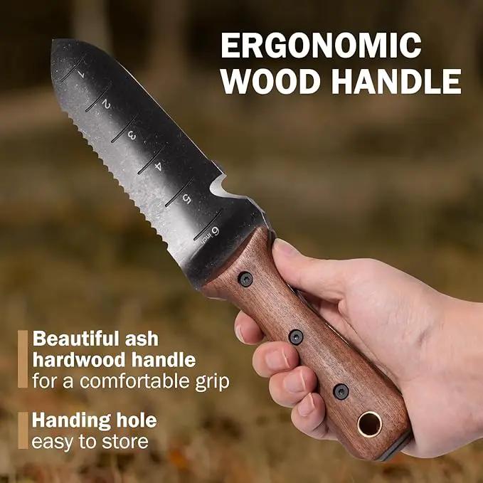 Hori Hori Garden Knife, Garden Tools with Sheath for Weeding,Planting,Digging, 7" Stainless Steel Blade with Cutting Edge, Full-Tang walnut Wood Handle with Hanging Hole by GreenHaven Gardens