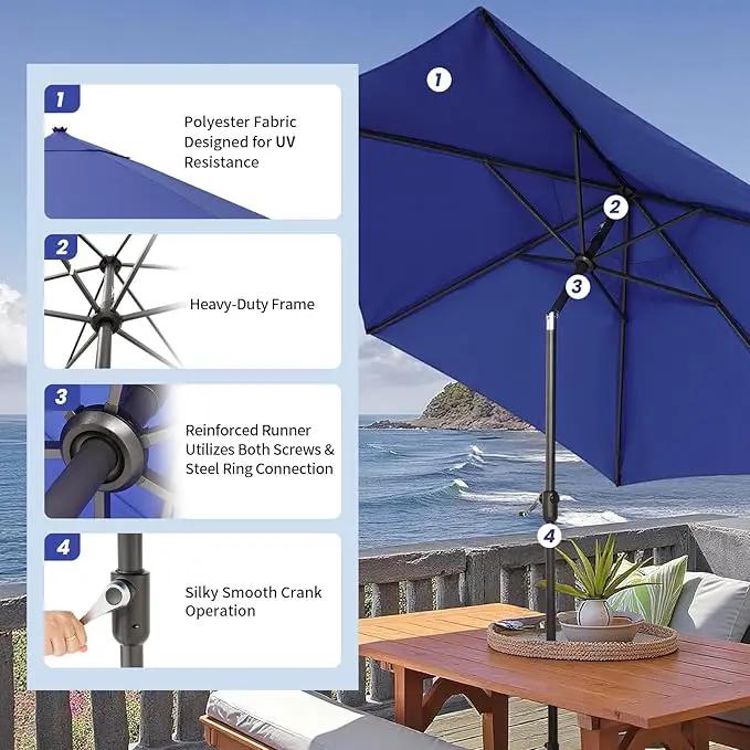 CROWN SHADES 9 Ft Patio Umbrella - Polyester Outdoor Umbrella with 30° Push Button Tilt, Patented Edge Connection Windproof Design for Patio, Pool, Garden & Table, UV Resistent by GreenHaven Gardens