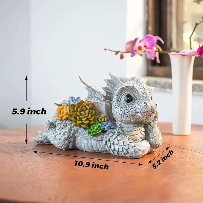 Garden Dragon Statue Outdoor Decor, Dragon Garden Sculpture Waterproof Solar LED Lights Resin Succulent Decorations for Outside Lawn Patio Patio Yard Ornament Gifts by GreenHaven Gardens