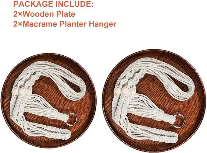 Macrame Plant Hanger - 2 Set Indoor Hanging Planter Shelf - Hanging Planter Rack Decorative Flower Pot Holder - Handmade Cotton Plant Hangers with Wood Tray Boho Home Decor by GreenHaven Gardens