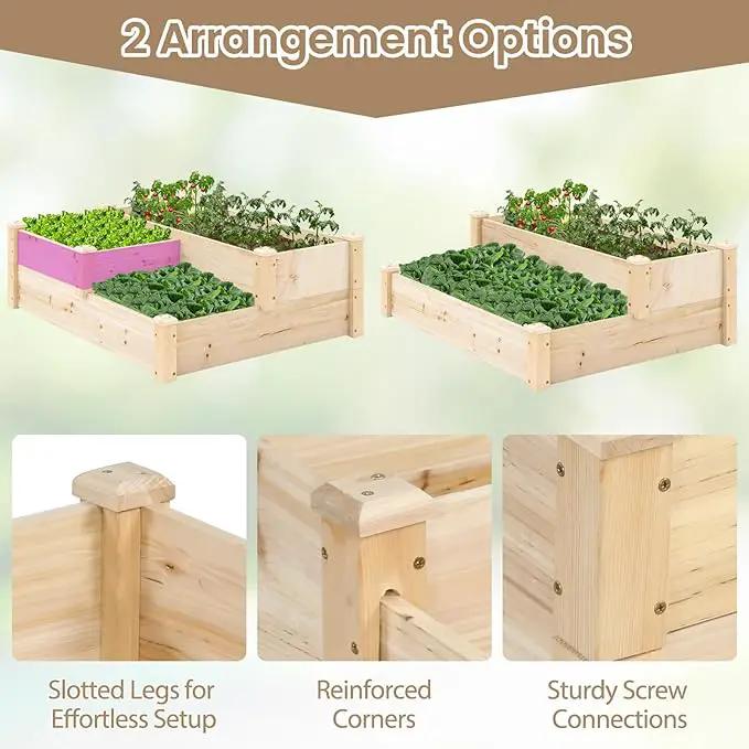 HAPPYGRILL 3-Tier Raised Garden Bed, Wood Elevated Planter Box w/Open-Ended Base, 3 Planting Depths& 2 Arrangement Options for Yard Lawn, Outdoor Planter Raised Beds for Vegetables Herbs Fruits by GreenHaven Gardens