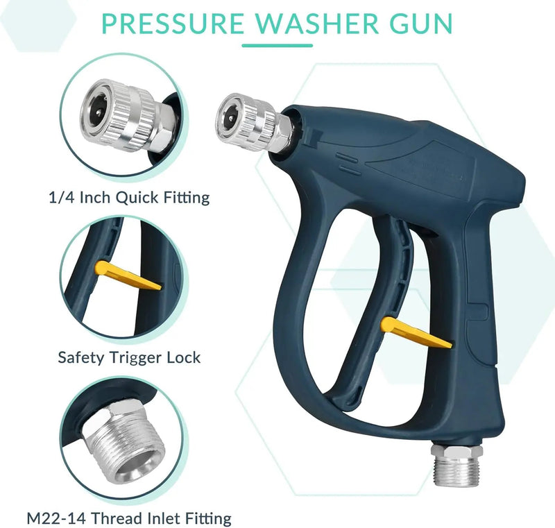 Sooprinse Short Pressure Washer Gun with Foam Cannon, High Pressure Washer Gun Snow Foam Lance with 1/4 Inch Quick Connector, 5 Nozzle Tips with Car Wash Mitt, 3000 PSI, 1 Liter by GreenHaven Gardens