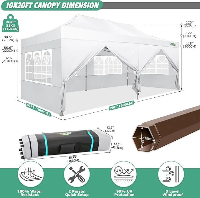 COBIZI 10x20 Pop Up Canopy Tent Heavy Duty with 6 Removable Sidewalls, Commercial Heavy Duty Pop Up Tent for Parties All Weather Waterproof and UV 50+ Wedding Tent with Roller Bag(Legs Upgraded) by GreenHaven Gardens