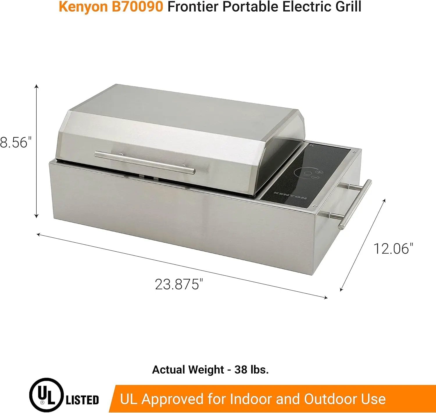 Kenyon Frontier Portable Electric Grill, Waterproof Digital Touch Control, UL-Approved For Indoor And Outdoor Use, Stainless Steel, Rust-Proof Grill, Quick Heat Up, Dishwasher Safe, 120V by GreenHaven Gardens