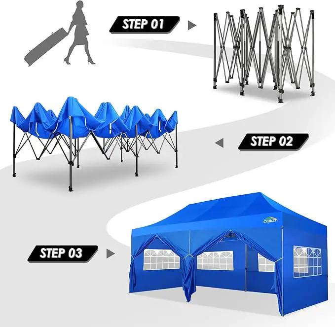 COBIZI 10x20 Canopy with Sidewalls, Heavy Duty Party Tent Pop up carpas para Fiestas, Tents for Parties, Wedding, Outdoor Ez up Foldable Portable Canopy Tent with Wheeled Bag, Blue(Windproof Upgrade) by GreenHaven Gardens