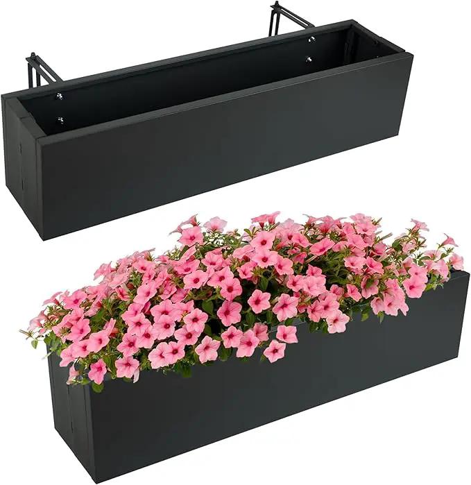 2 Pack Metal Railing Planter Box, 30 Inch Balcony Planters with Adjustable Brackets, Large Hanging Planters for Outdoor Fence Deck by GreenHaven Gardens