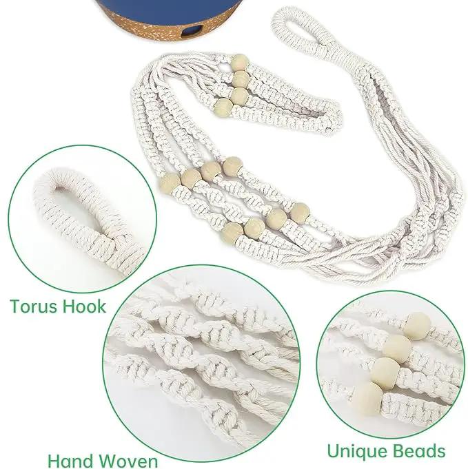 ZMTECH 2 Pack 8 Inch Blue Hanging Planters with Macrame Plant Hanger for Indoor and Outdoor Plants, Self Watering, Drainage Hole, Visible Level Tray by GreenHaven Gardens