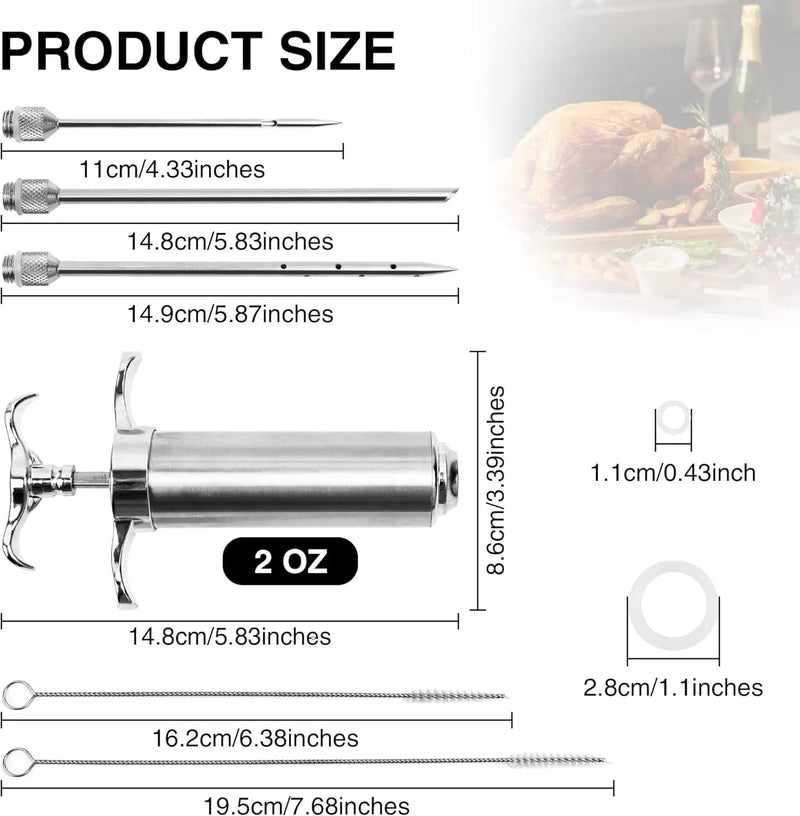 Meat Injector Syringe Kit, Flavor Injector with 3 Marinade Needles, Stainless Steel Kitchen Food Injection Syringe for Turkey Cooking by GreenHaven Gardens