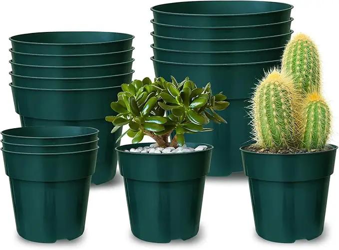 15 Pack 4/6/8 Inch Plant Nursery Pots, Thickened Plastic Pots for Plants with Drainage Holes, Sturdy Seedling Pots, Seed Starting Pots, Flower Pots for Indoor Outdoor Plants, Green by GreenHaven Gardens